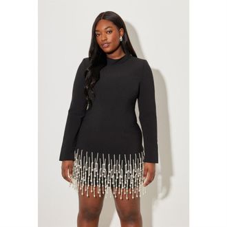 Odd Muse Womens Pearl Sleeved Mini Dress in Black - Size X-Small