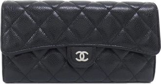 Chanel Black Grained Calfskin Long Wallet (Bi-Fold) (Pre-Owned)