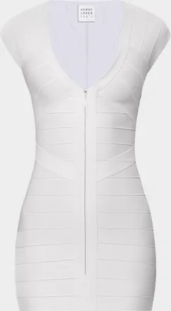 H&eacute;rve L&eacute;ger Champagne V-Neck Bandage Minidress