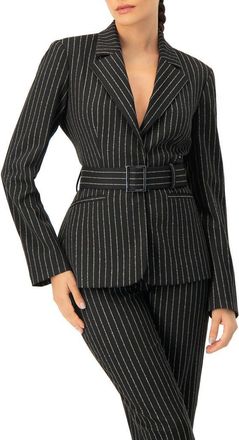 Ivonne Striped Blazer With Belt in Black at Nordstrom, Size 14