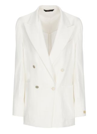BRIGLIA 1949 White Blanchette Double-Breasted Wool Blazer
