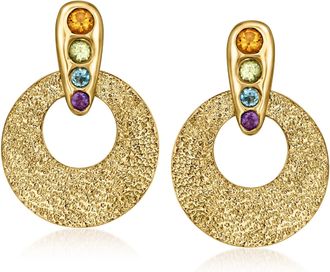 Ross-Simons Multi-Gemstone Open Disc Drop Earrings in 18kt Gold Over Sterling
