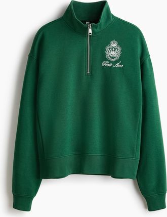 H&M Sweatshirt mit Motiv und Kurzreissverschluss - Green
