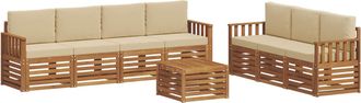 vidaXL Juegos De Sof&aacute;s 8 Uds. Natural Y Beige Madera De Acacia S&oacute;lida Vidaxl