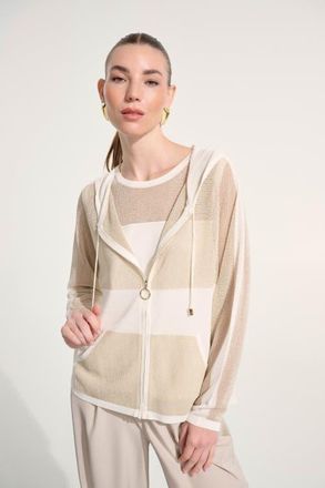 Joseph Ribkoff Soft Knit Straight Hooded Zip Jacket in Vanilla/gold at Nordstrom, Size Xx-Large