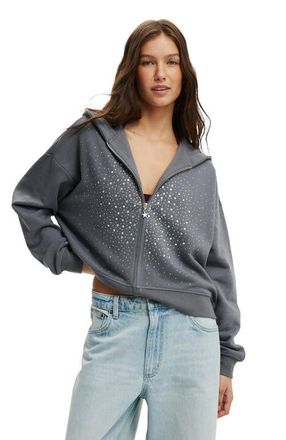 Cotton On Womens Oversized Zip Through Hoodie in Light Grey Diamante at Nordstrom, Size Xx-Small