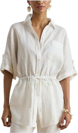 Lauren Ralph Lauren Linen Roll-Tab Sleeve Tunic Womens Clothing White : MD