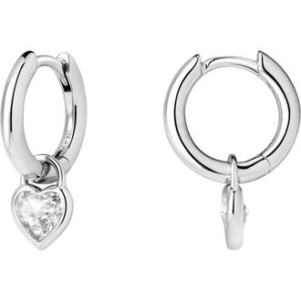 Made by Mary CZ Heart Huggie Hoop Earring in Silver at Nordstrom