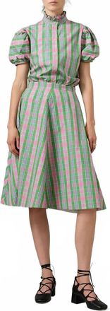 Thierry Colson Vita Button Down Blouse In Green/ Pink