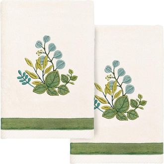 Linum Home Textiles 100% Turkish Cotton Botanica 2Pc Embellished Hand Towel Set