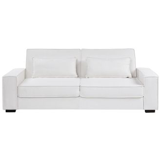 Beliani Sof&aacute; Cama 3 Plazas Tapizado De Tela Con Cojines Mecanismo Clic Clac Patas De Pl&aacute;stico Sala De Estar Dormitorio Blanco Arole