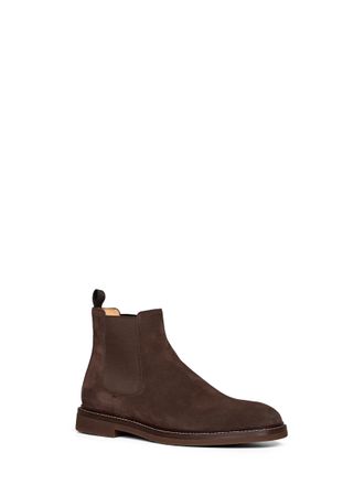 Brunello Cucinelli Mens Chelsea Ankle Boots Mocha Suede Brown Calf Leather