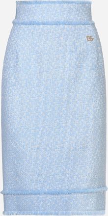 Dolce & Gabbana Calf-length Raschel Tweed Pencil Skirt With Dg Logo - Woman Skirts Azure 44