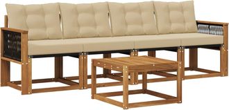 vidaXL Conjunto De Sof&aacute;s De Exterior 5 Uds. Natural Y Beige Vidaxl