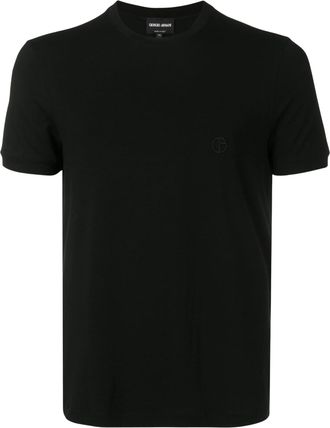 Giorgio Armani Black Minimalist Embroidered Viscose T-Shirt