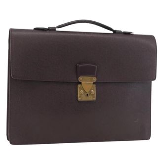 Louis Vuitton Serviette Kourad Taiga Leather Burgundy Leather Briefcase Bag (Pre-Owned)