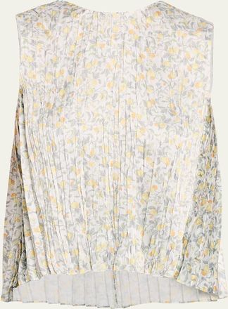 Vince Citrine Bloom Pleated Satin Top