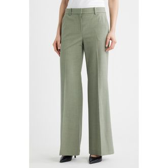 Theory Fluid Flare Stretch Wool Pants in Vetiver Melange at Nordstrom, Size 12