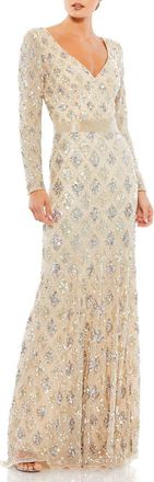 Mac Duggal Geometric Embellished Evening Gown in Nude at Nordstrom, Size 4