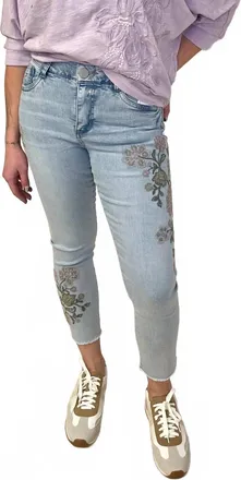 Democracy Floral Embroidered Ankle Skimmer Jeans In Denim