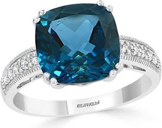Effy 14K White Gold Diamond & London Blue Topaz Cushion Ring in 14K Gold at Nordstrom, Size 7