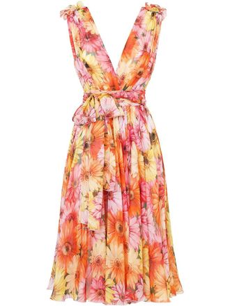 Dolce & Gabbana sunflower print silk dress - women - Silk - 36 - Green