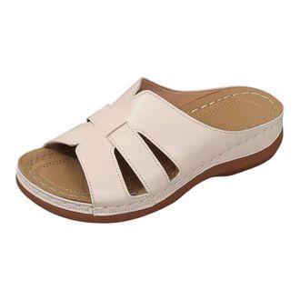 Generic Womens Hollow Solid Color Fashion Thick Soled Slippers Non Slip and Lightweight Womens Sandals Open Toe Wedge Sandals With Arch Support (Beige, 5.5)