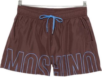 Moschino Brown Logo Print Drawstring Swim Shorts