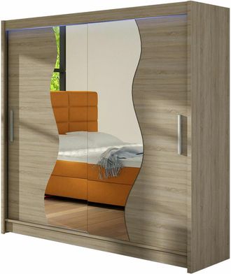 Mirjan24 Mobilier1 - Armario Closico 126, Roble Sonoma, 215x180x58cm, Puertas De Armario: Correderas, N&uacute;mero De Estantes: 0, Led