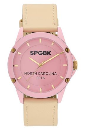 Springbreak Watches Pink Lemonade Leather Strap Watch, 44mm in Candy Pink at Nordstrom