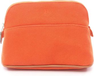 Herm&egrave;s Brown Orange Canvas Leather Pouch (Pre-Owned)