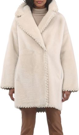 Gorski Reversible Genuine Shearling Jacket with Embroiderd Trim in Cream/cream at Nordstrom, Size X-Small