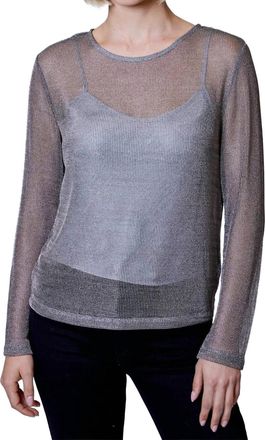 Design History Metallic Long Sleeve Mesh Top In Grey Gum