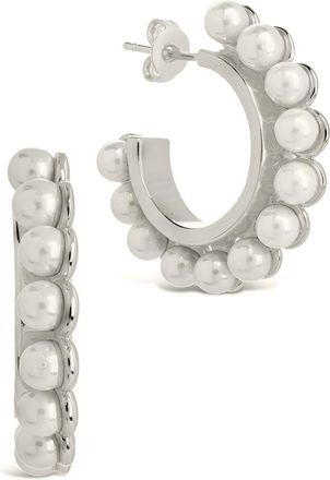 Sterling Forever Pearl Bubble Hoop Earrings