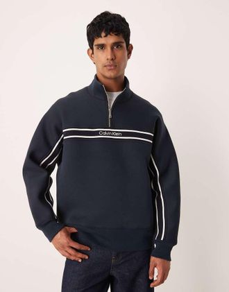 Calvin Klein Jeans Felpa blu navy con righe centrali e zip corta