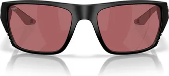 Costa 59mm Finlet Polarized Rectangle Sunglasses in Matte Black /Rose 580G at Nordstrom
