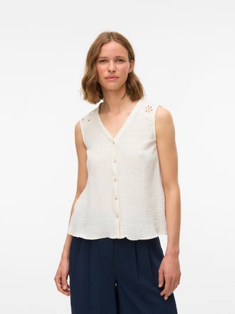 Vero Moda Blusentop VERO MODA VMNATALI SL TOP WVN GA, Damen, Gr. M, weiss (snow wei&szlig;), Web, Obermaterial: 100% Baumwolle, unifarben, regular fit normal, V-Aussc