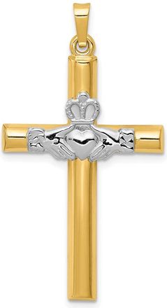 Diamond2Deal 14k Two-tone Gold Claddagh Cross Pendant