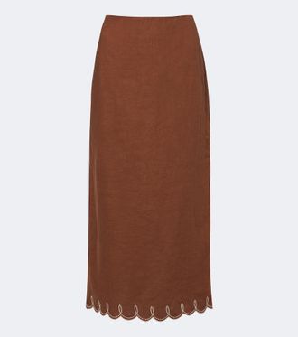 Veronica Beard Malou embroidered linen midi skirt