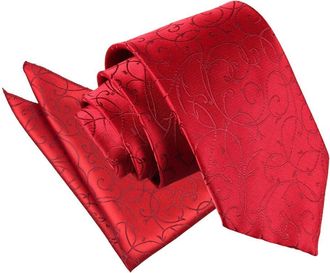 DQT Woven Swirl Floral Wedding Classic Neck Tie & Pocket Square Handkerchief Set for Men in Burgundy