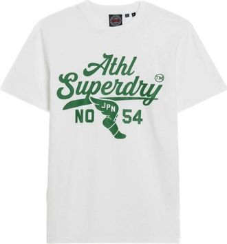 Superdry T-Shirts, male, White, Size: L White Track&Field T-shirt with Green Print
