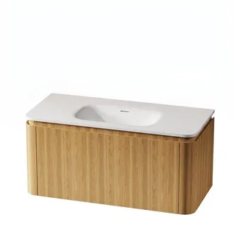 Royal Plaza Terra Badkamermeubelset - 100x46.2x46cm - solid surface wastafel wit mat - 1 wasbak - zonder kraangat - 2 lades - sandwood (licht eiken)