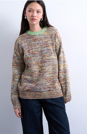 Topshop Twist Yarn Contrast Crewneck Sweater in Light Green Multi at Nordstrom, Size X-Small