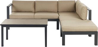 Beliani Garden Corner Sofa with Table 5 Seater MESSINA Left Hand Metal Sand Beige