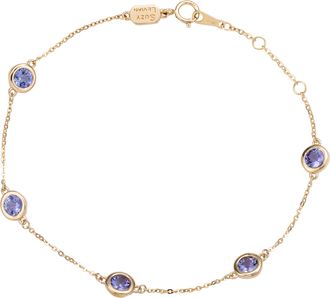 Suzy Levian 14K Yellow Gold 1.25 Cttw Round Cut Tanzanite Station Bracelet
