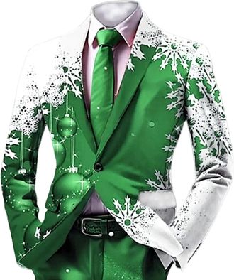 Generic Mens Christmas Suits Blazer Slim Fit Lapel One Button Suit Tuxedo Jacket Novelty Blazer Jacket Men Xmas Costume Party Outfit Tuxedo Suits Business Wed