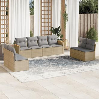 vidaXL Vidaxl - Juego De Sof&aacute;s De Jard&iacute;n Con Cojines Beige 8 Pzas Rat&aacute;n Pe