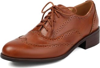 Generic Womens Lace Up Oxfords Low Chunky Heels Brogue Wingtip Perforated Round Toe Dress Shoes Comfortable Classic Vintage Style,Brown,7.5 UK