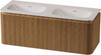 Royal Plaza Terra Edge Badkamermeubelset - 120x44.7x46cm - solid surface wastafel wit mat - 2 wasbakken - zonder kraangaten - 2 lades - sandwood (licht eiken)