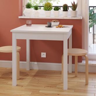 Dmora Mesa Fija Lofaka, 4 Plazas, Forma Cuadrada, Tablero En Madera Nobilitada, 80x80x76h Cm Blanco
